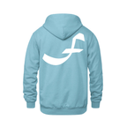 Alphabet F Hoodie 9 inch calligraphy White ink, Light Blue