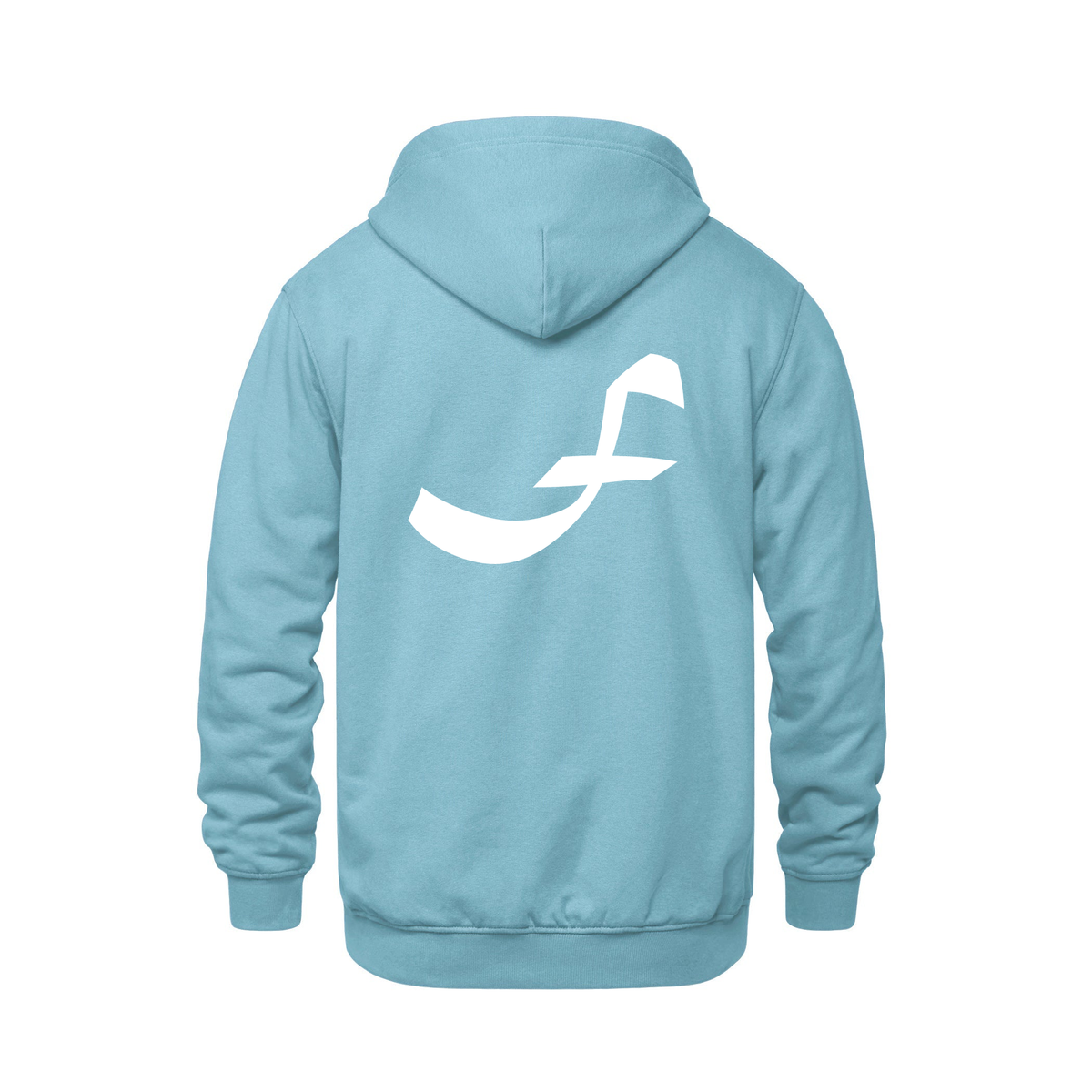 Alphabet F Hoodie 9 inch calligraphy White ink, Light Blue