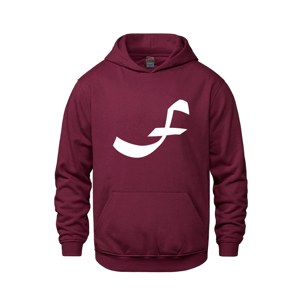 Alphabet F Hoodie 9 inch calligraphy White ink, Maroon