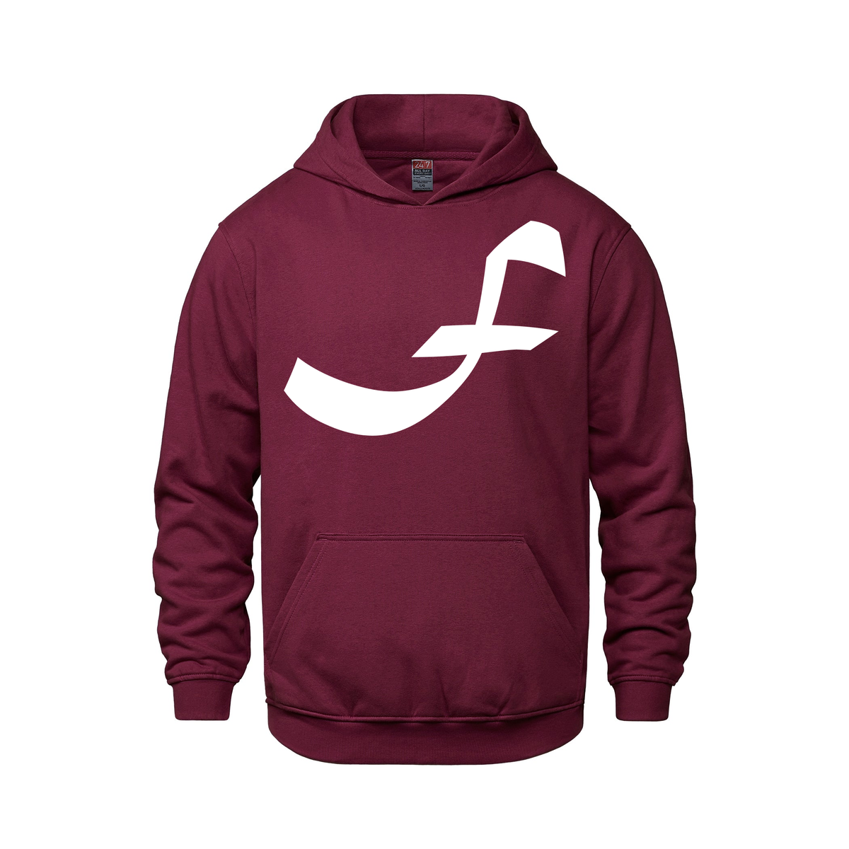 Alphabet F Hoodie 9 inch calligraphy White ink, Maroon