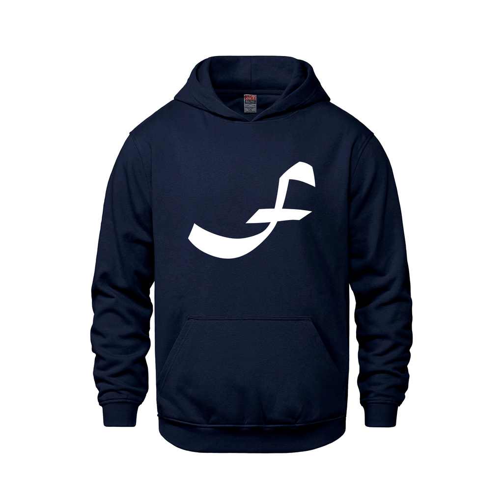 Alphabet F Hoodie 9 inch calligraphy White ink, Navy