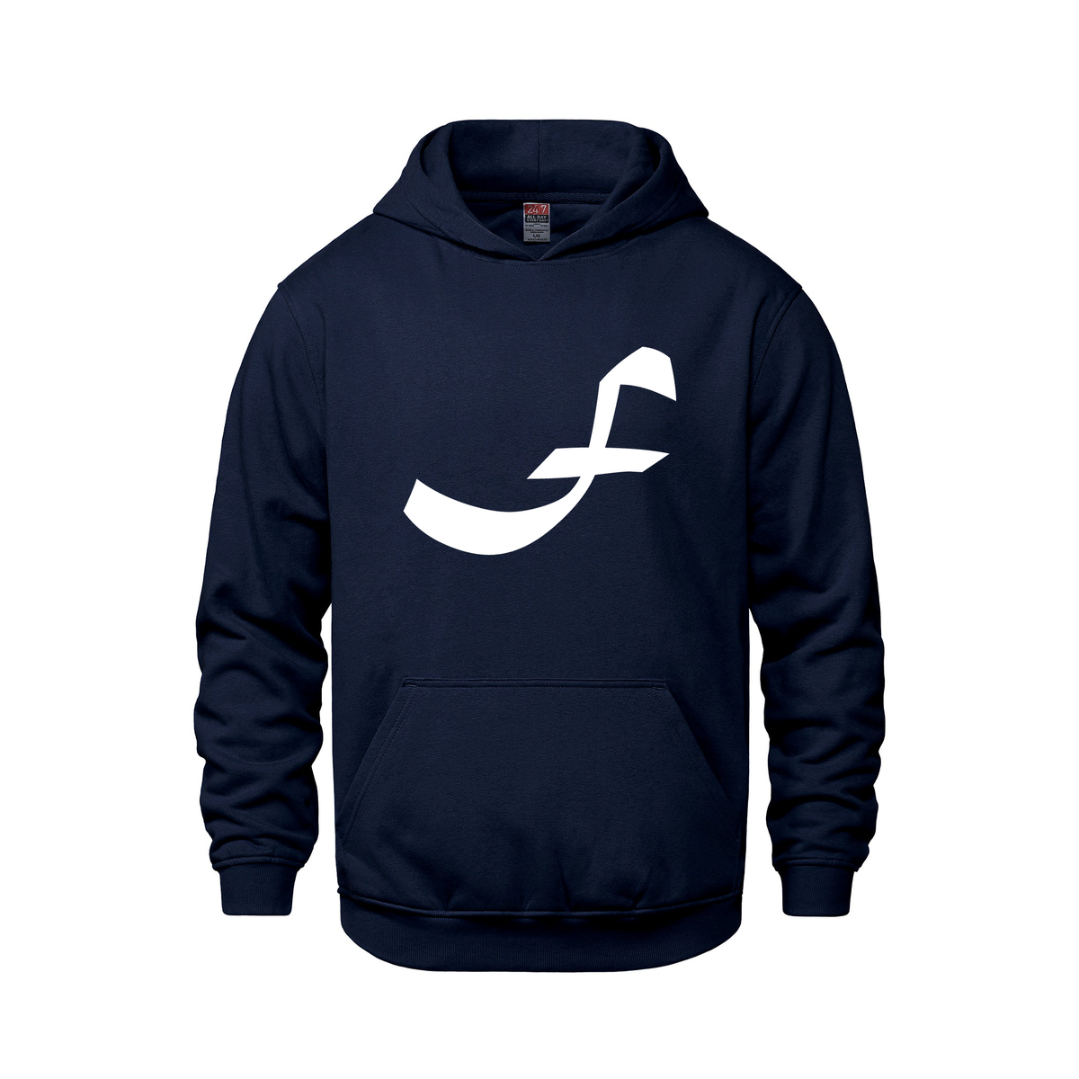 Alphabet F Hoodie 9 inch calligraphy White ink, Navy