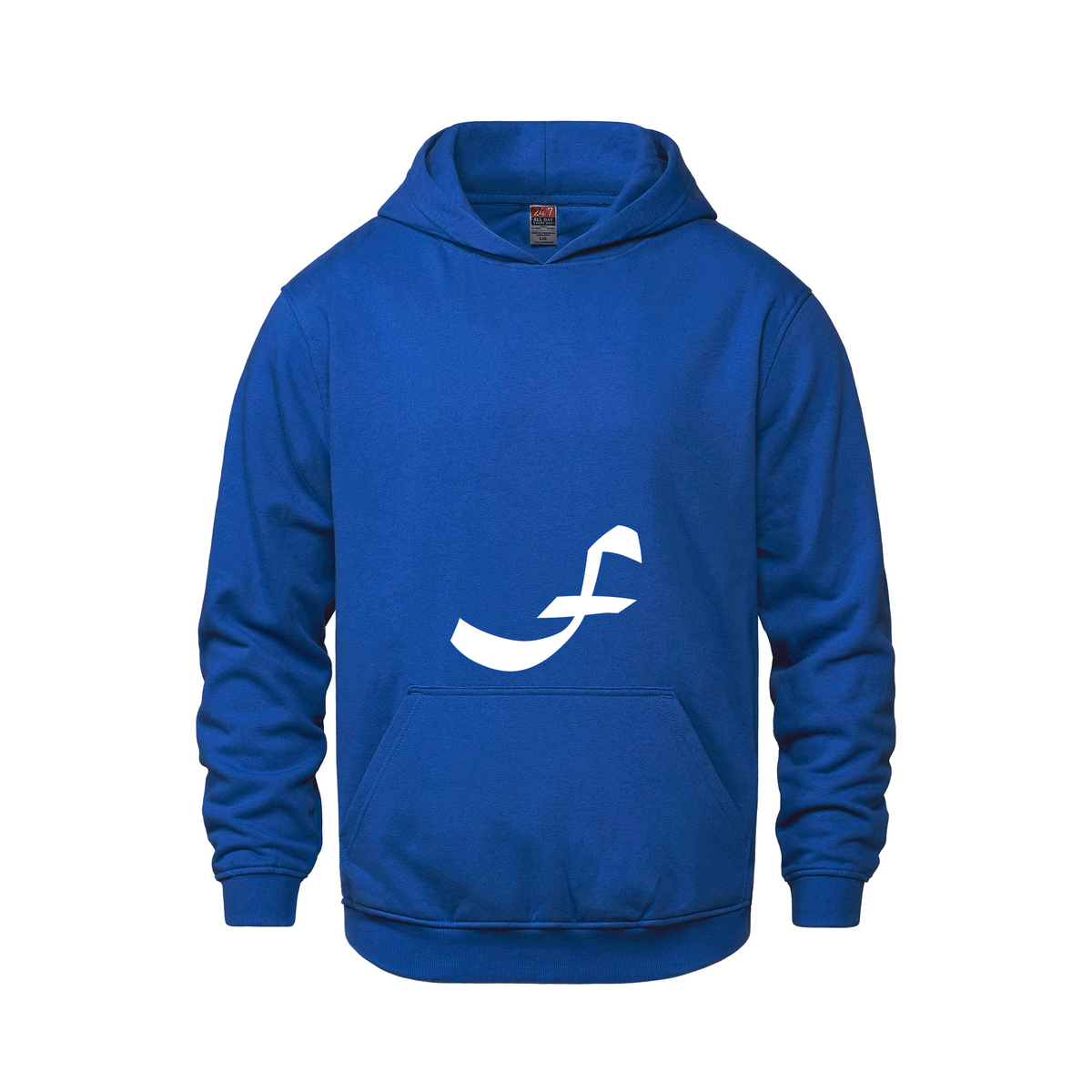 Alphabet F Hoodie 9 inch calligraphy White ink, Royal