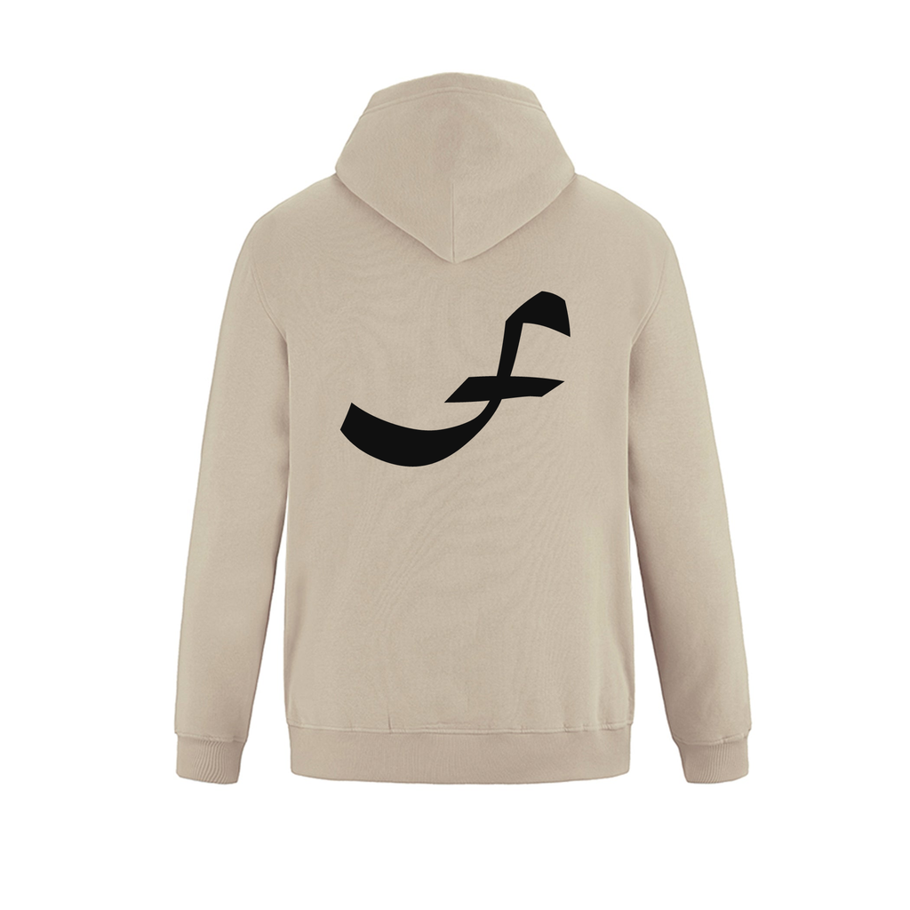 Alphabet F Hoodie 9 inch calligraphy Black ink, Sand