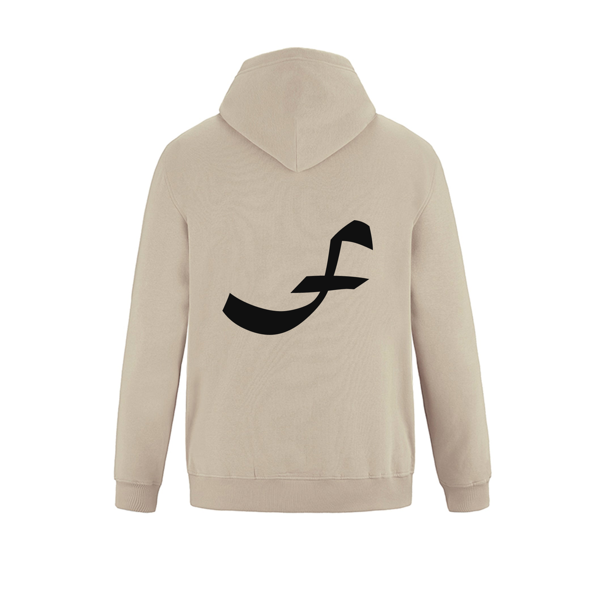 Alphabet F Hoodie 9 inch calligraphy Black ink, Sand