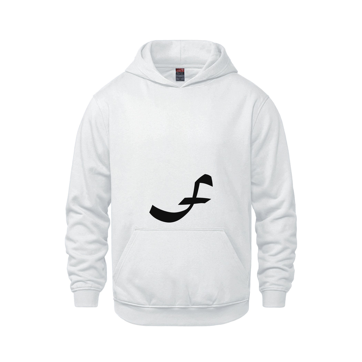 Alphabet F Hoodie 9 inch calligraphy Black ink, White