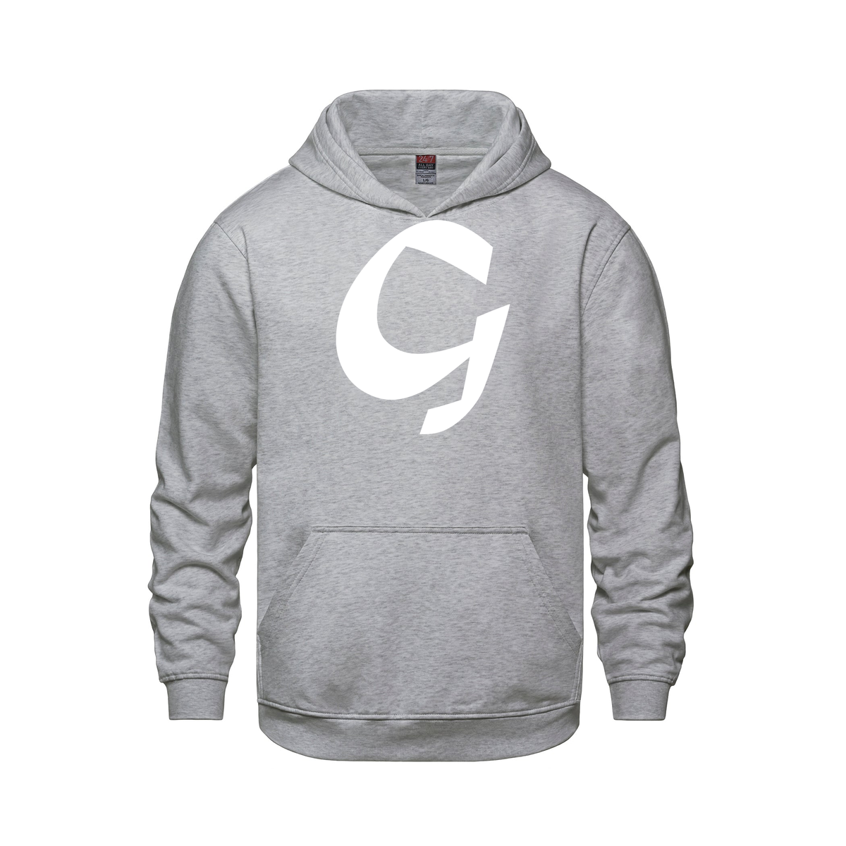 Alphabet G Hoodie 9 inch calligraphy White ink, Athletic Grey
