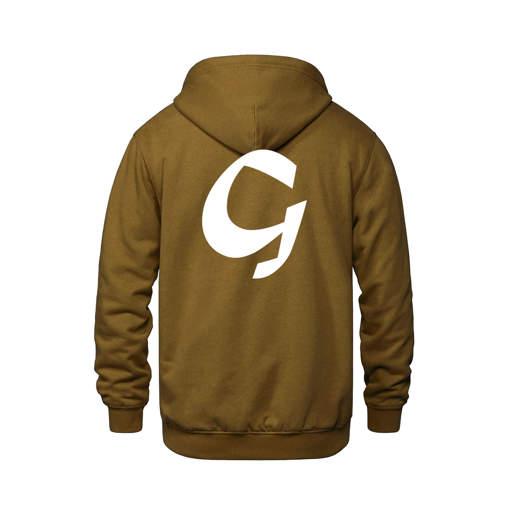 Alphabet G Hoodie 9 inch calligraphy White ink, Caramel