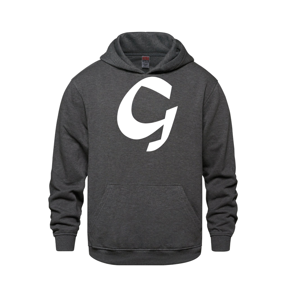 Alphabet G Hoodie 9 inch calligraphy White ink, Charcoal