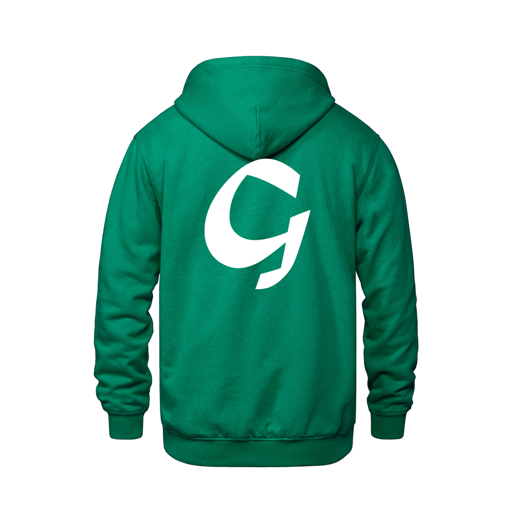 Alphabet G Hoodie 9 inch calligraphy White ink, Kelly Green