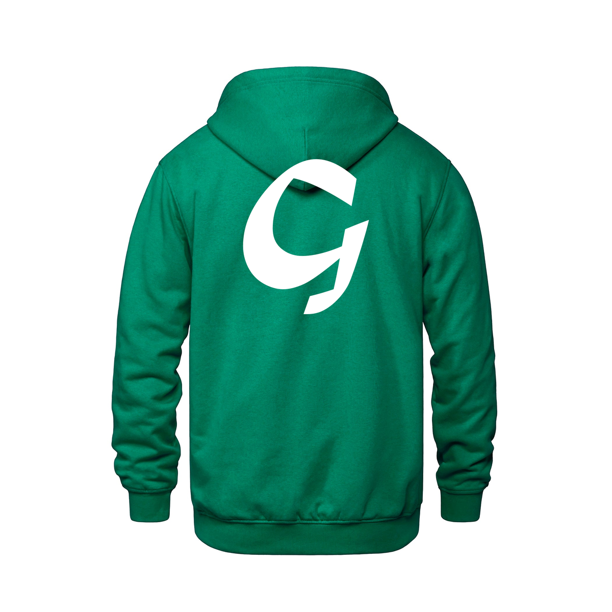 Alphabet G Hoodie 9 inch calligraphy White ink, Kelly Green
