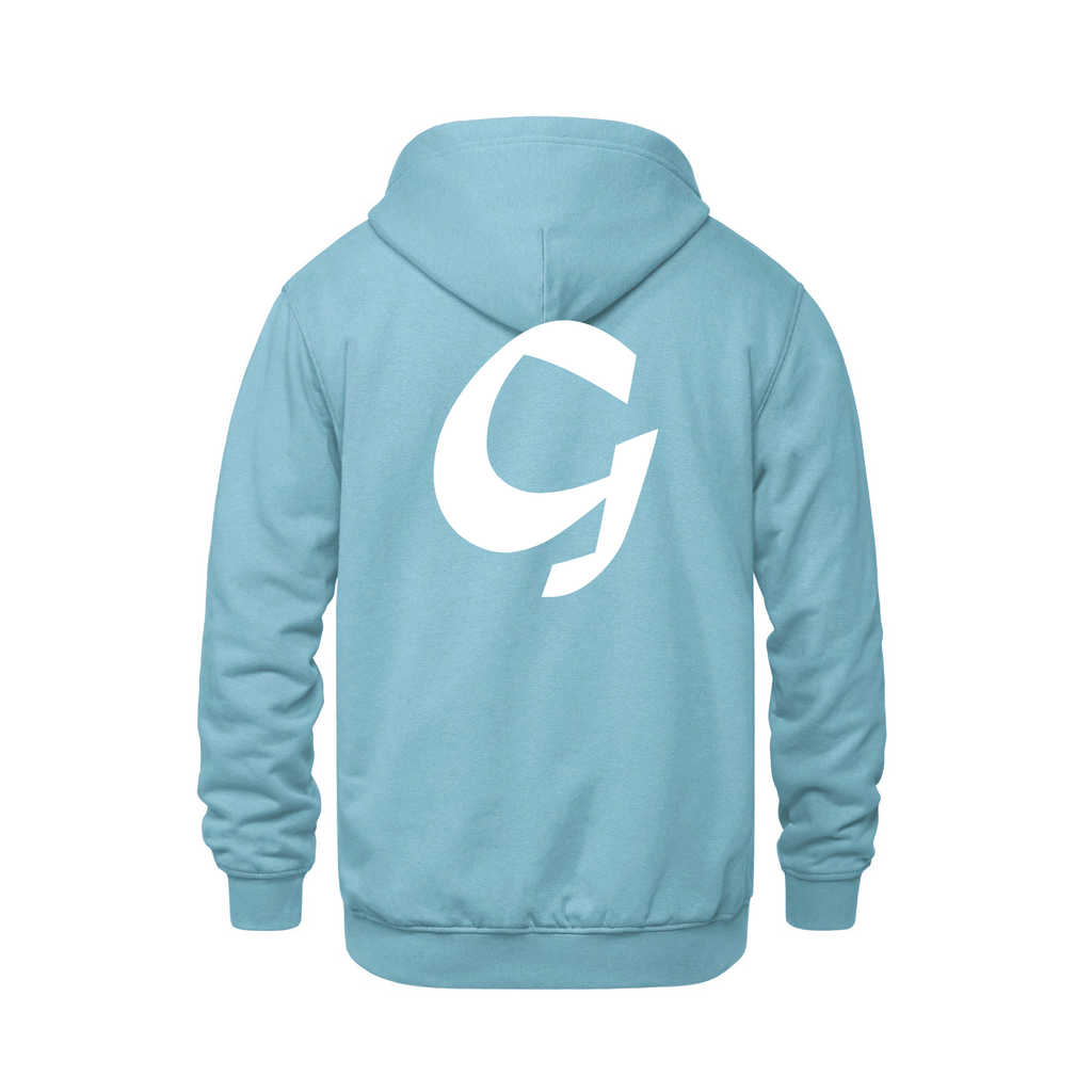 Alphabet G Hoodie 9 inch calligraphy White ink, Light Blue