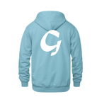 Alphabet G Hoodie 9 inch calligraphy White ink, Light Blue
