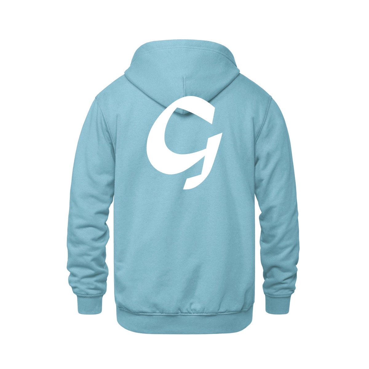 Alphabet G Hoodie 9 inch calligraphy White ink, Light Blue