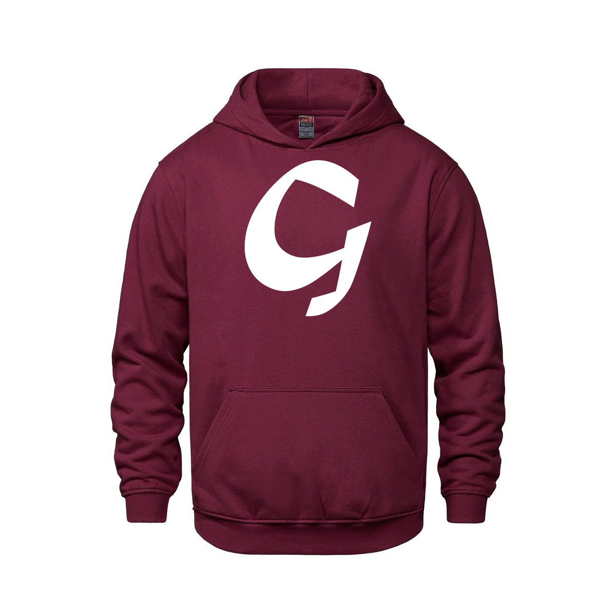Alphabet G Hoodie 9 inch calligraphy White ink, Maroon