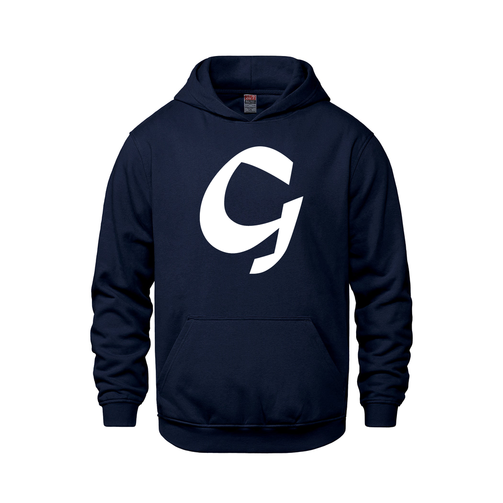Alphabet G Hoodie 9 inch calligraphy White ink, Navy