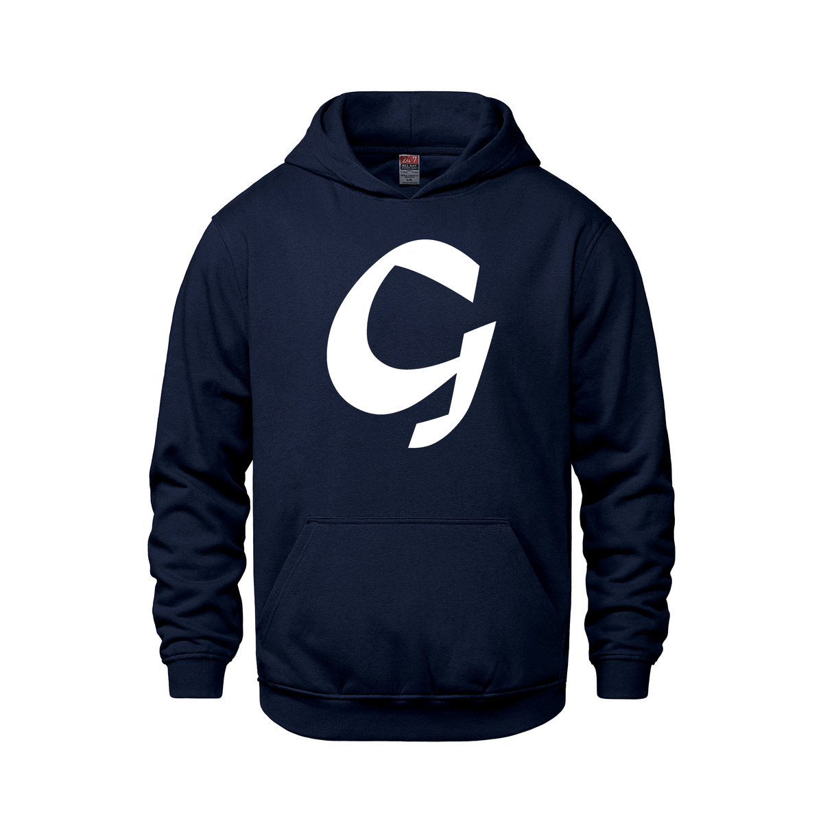 Alphabet G Hoodie 9 inch calligraphy White ink, Navy