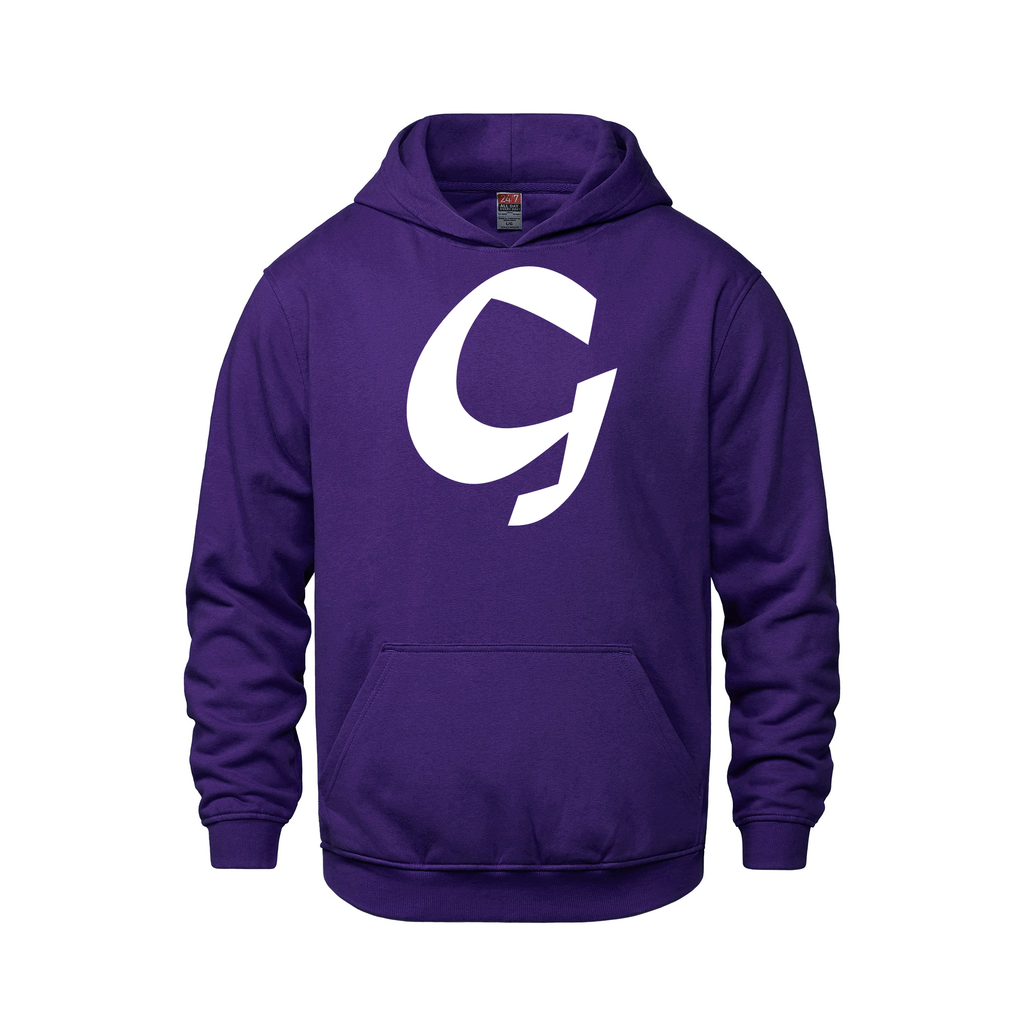 Alphabet G Hoodie 9 inch calligraphy White ink, Purple