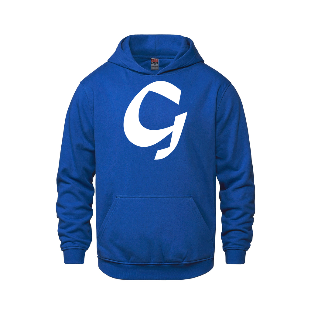 Alphabet G Hoodie 9 inch calligraphy White ink, Royal