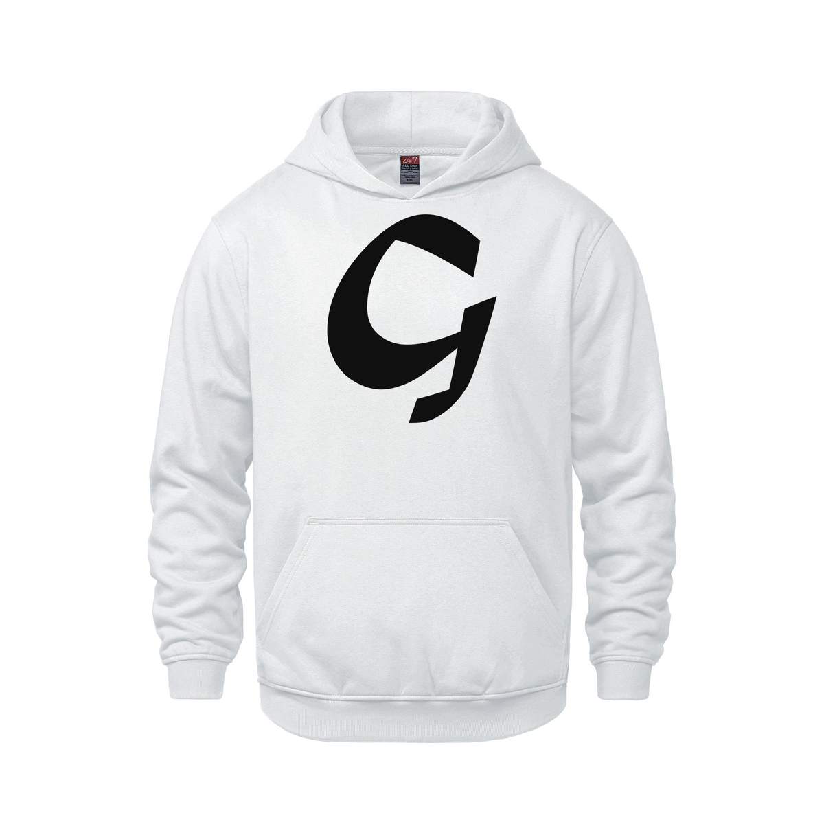Alphabet G Hoodie 9 inch calligraphy Black ink, White
