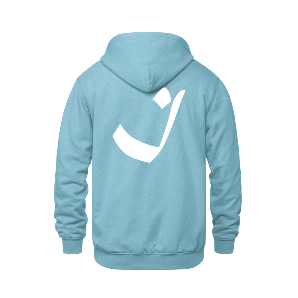 Alphabet I Hoodie 9 inch calligraphy White ink, Light Blue