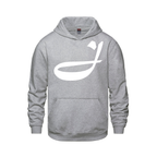 Alphabet J Hoodie 9 inch calligraphy White ink, Athletic Grey