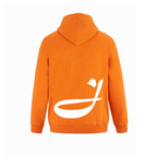 Alphabet J Hoodie 9 inch calligraphy White ink, Orange