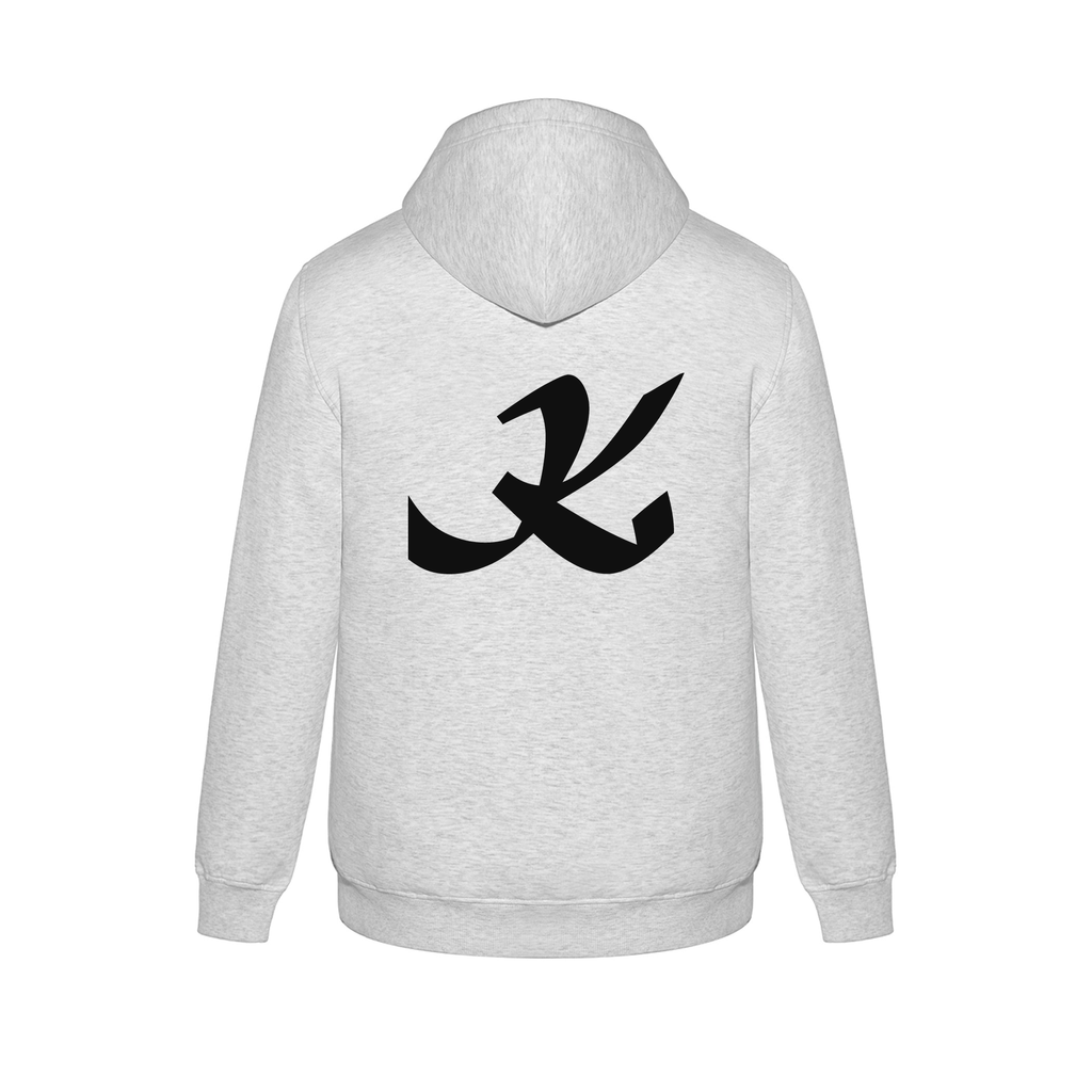 Alphabet K Hoodie 9 inch calligraphy Black ink, Ash