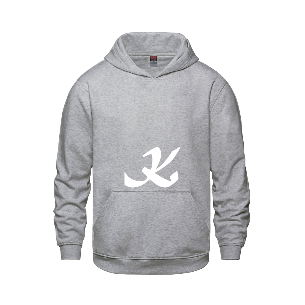 Alphabet K Hoodie 9 inch calligraphy White ink, Athletic Grey