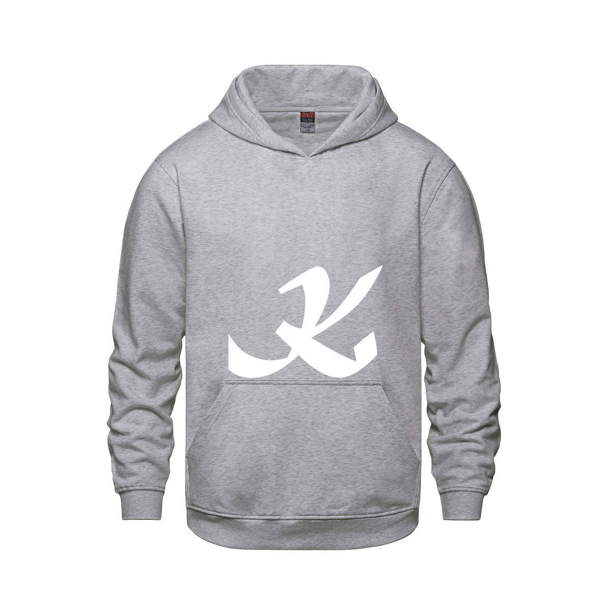 Alphabet K Hoodie 9 inch calligraphy White ink, Athletic Grey