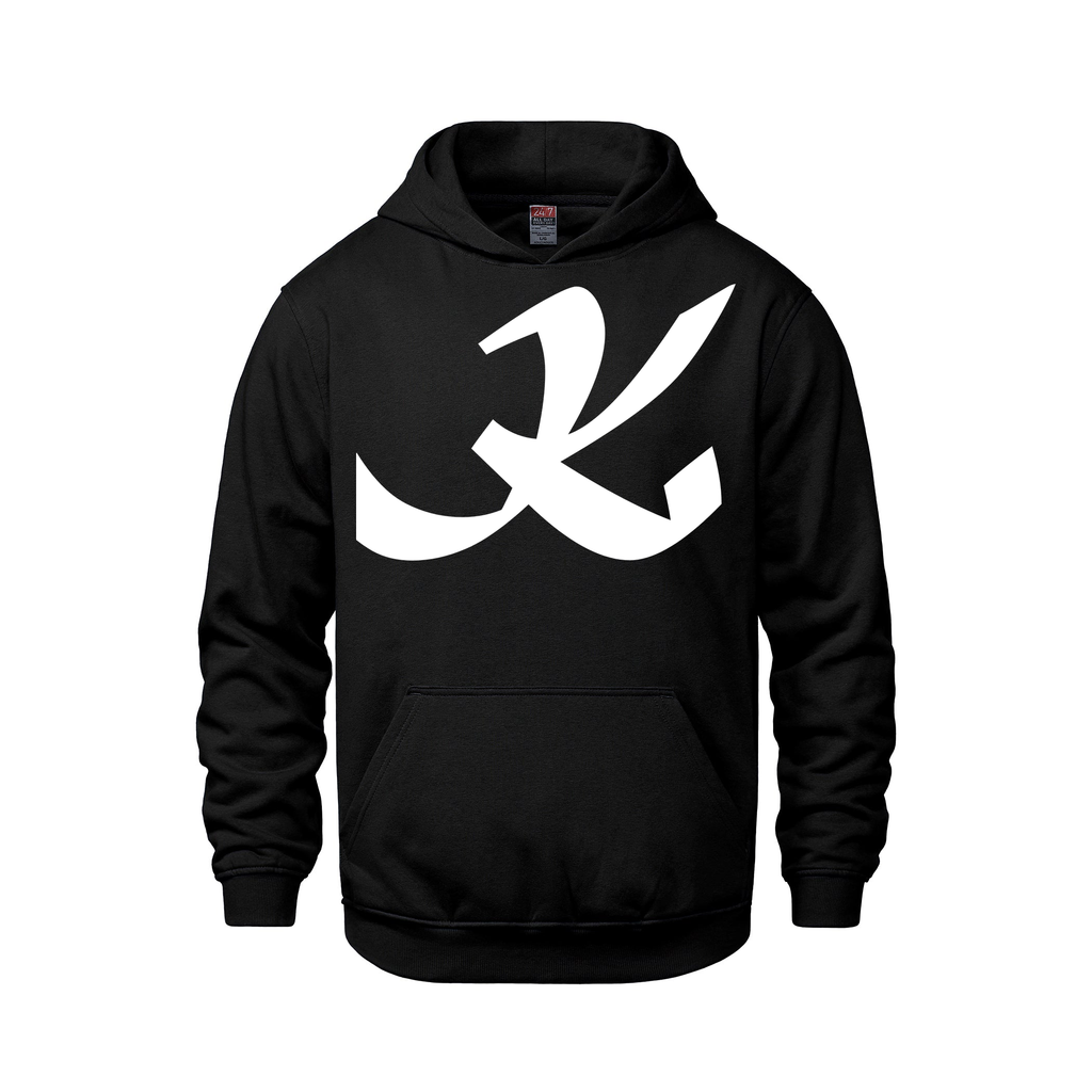 Alphabet K Hoodie 9 inch calligraphy White ink, Black