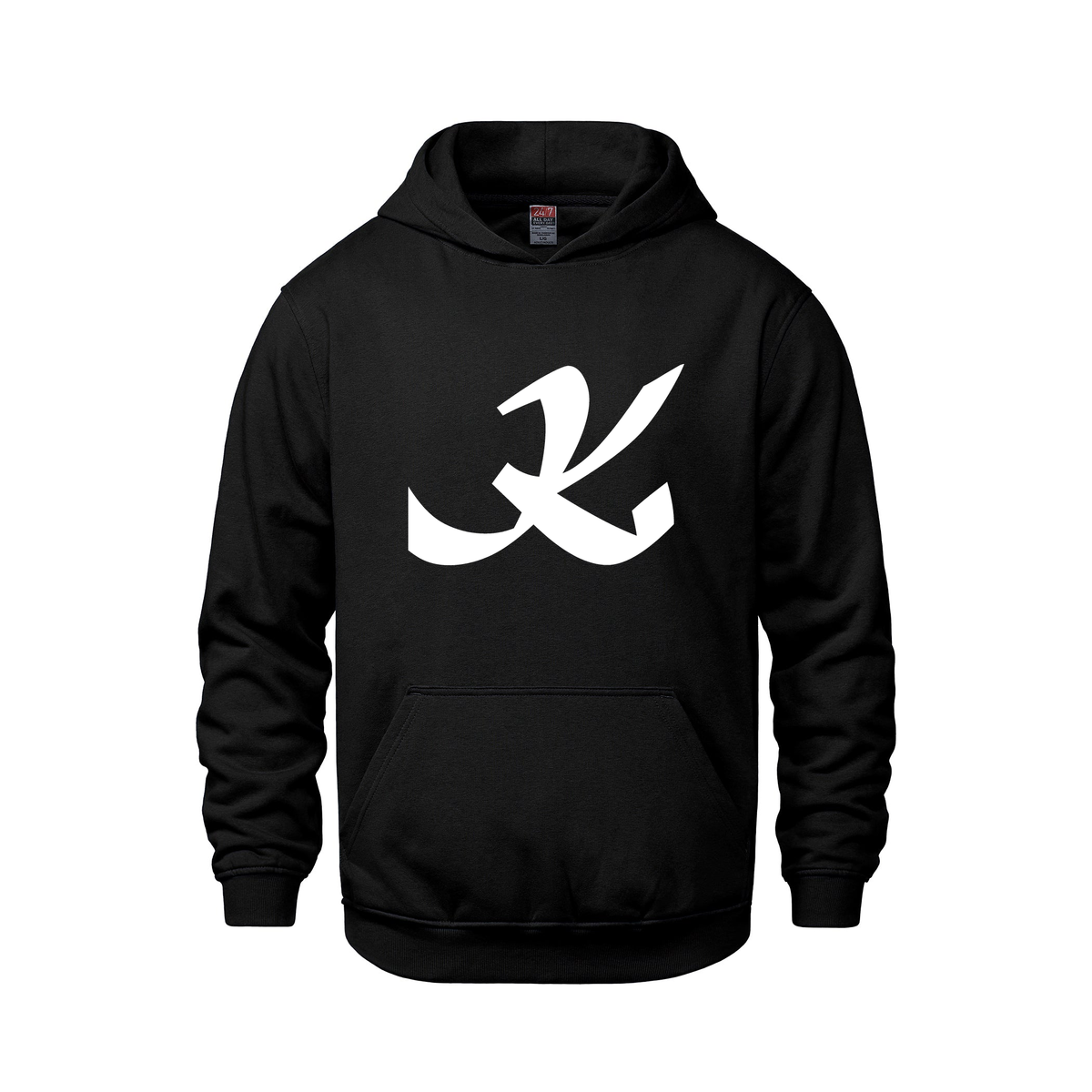 Alphabet K Hoodie 9 inch calligraphy White ink, Black