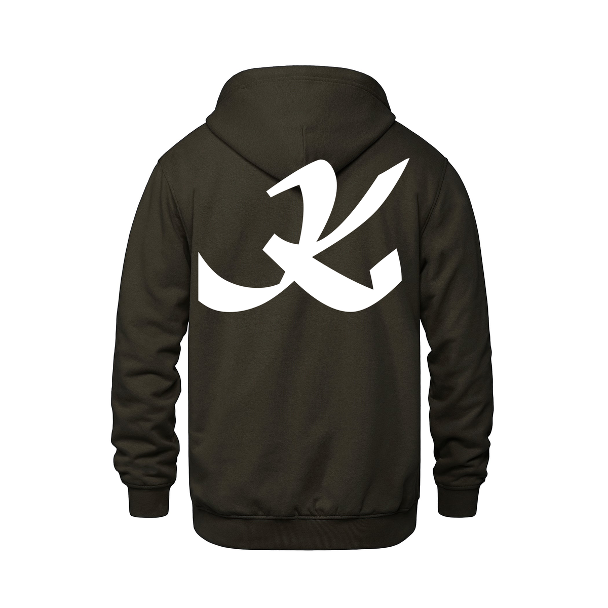 Alphabet K Hoodie 9 inch calligraphy White ink, Brown