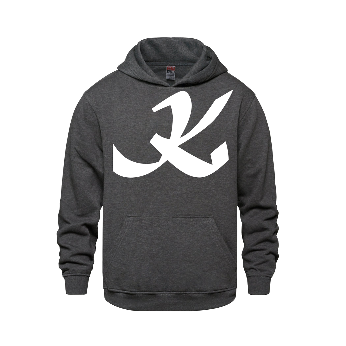 Alphabet K Hoodie 9 inch calligraphy White ink, Charcoal