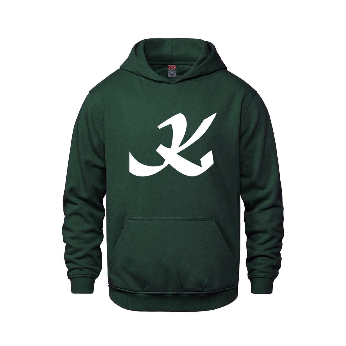 Alphabet K Hoodie 9 inch calligraphy White ink, Forest Green