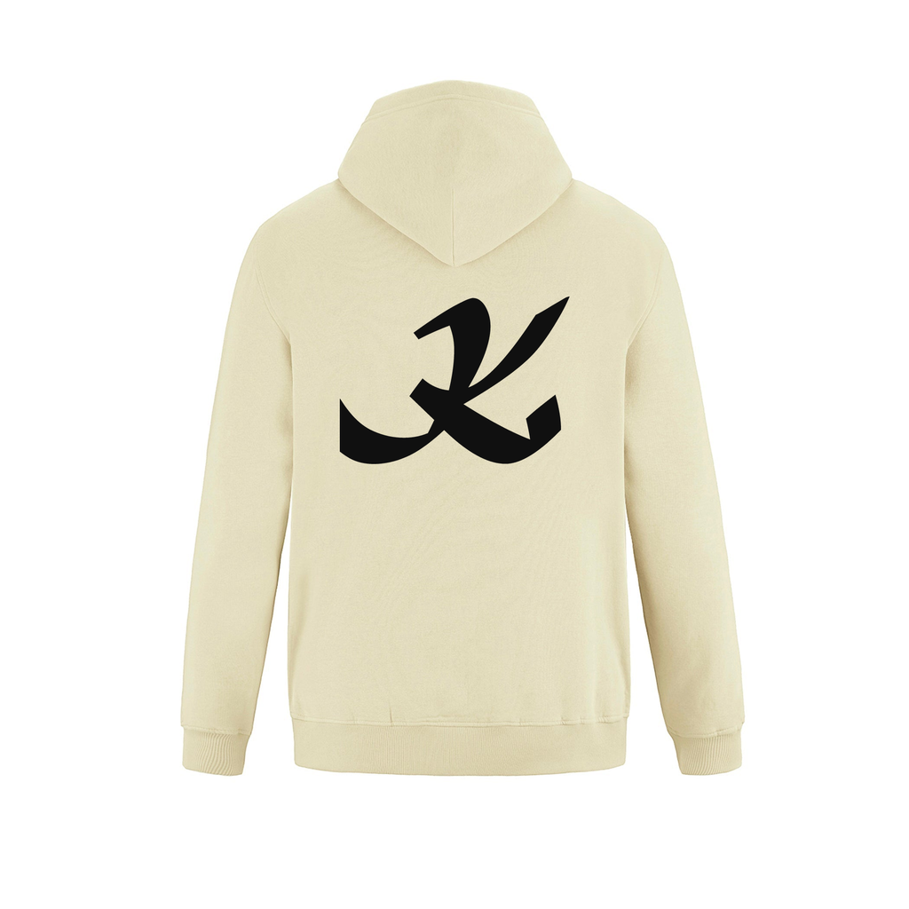 Alphabet K Hoodie 9 inch calligraphy Black ink, Ivory