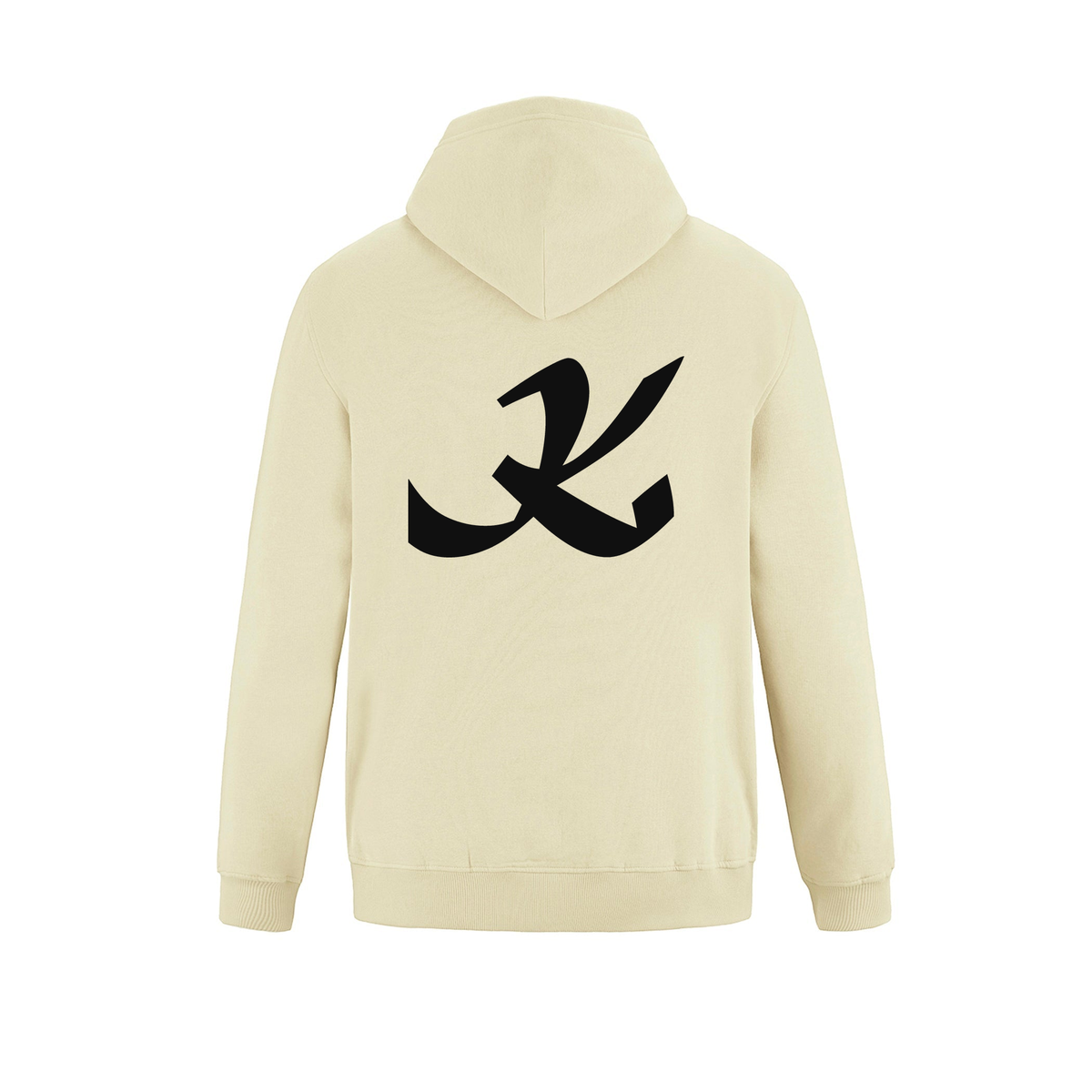 Alphabet K Hoodie 9 inch calligraphy Black ink, Ivory