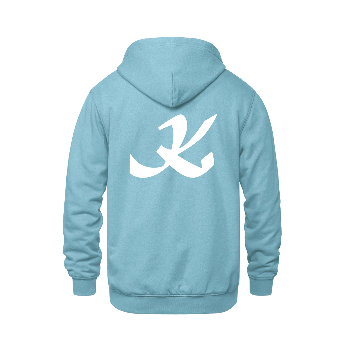 Alphabet K Hoodie 9 inch calligraphy White ink, Light Blue