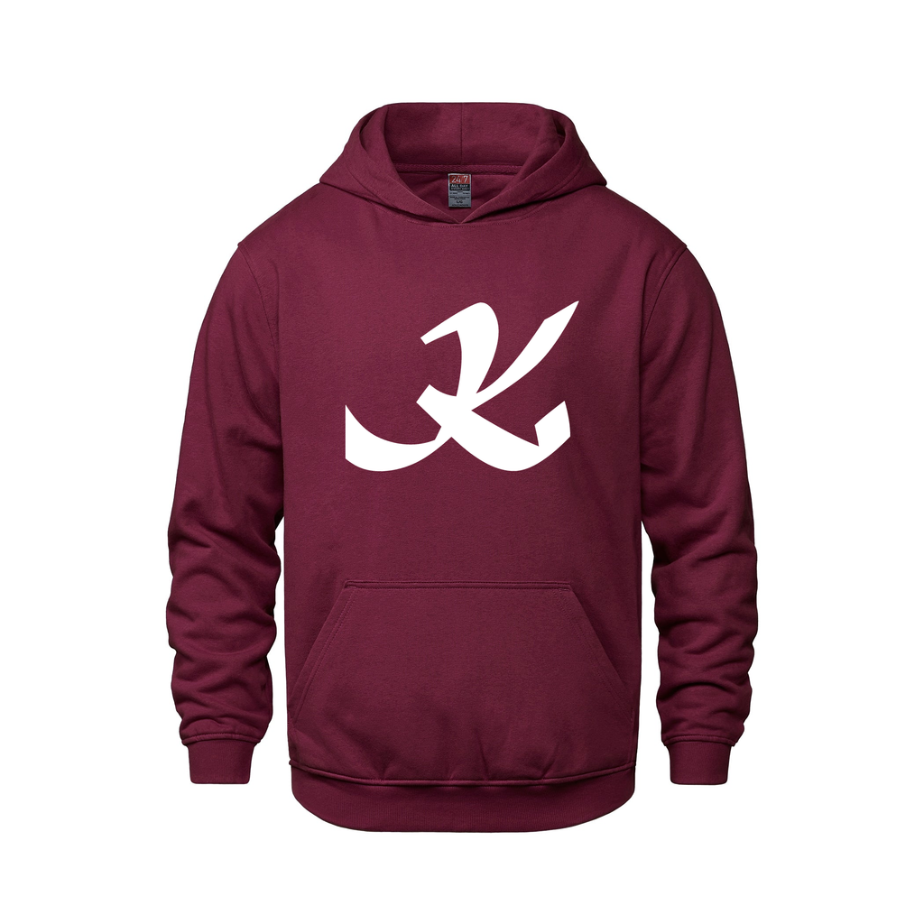 Alphabet K Hoodie 9 inch calligraphy White ink, Maroon