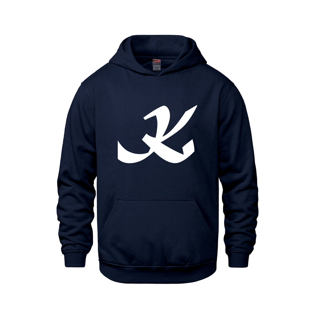 Alphabet K Hoodie 9 inch calligraphy White ink, Navy