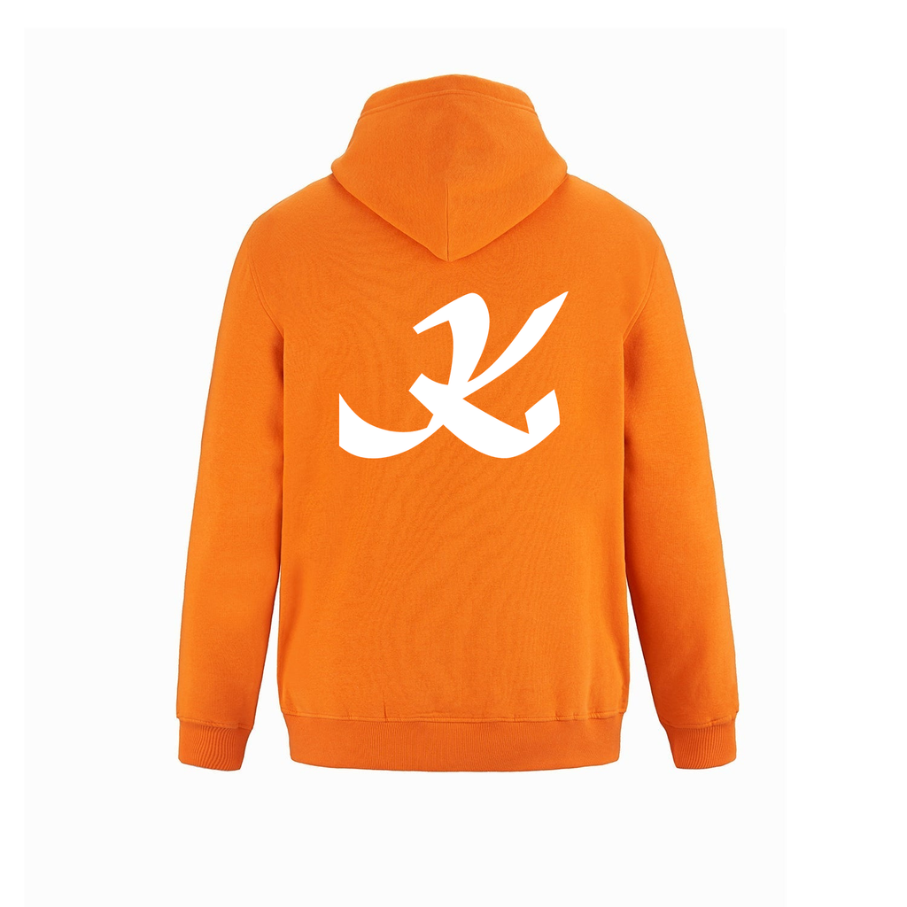 Alphabet K Hoodie 9 inch calligraphy White ink, Orange