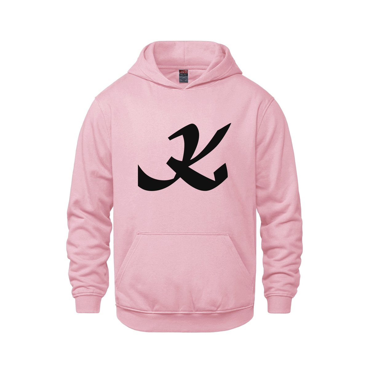 Alphabet K Hoodie 9 inch calligraphy Black ink, Pink