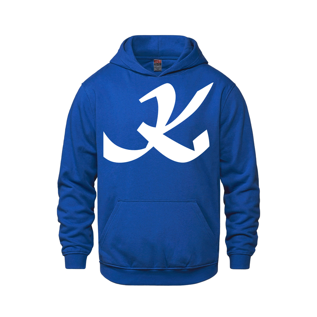 Alphabet K Hoodie 9 inch calligraphy White ink, Royal