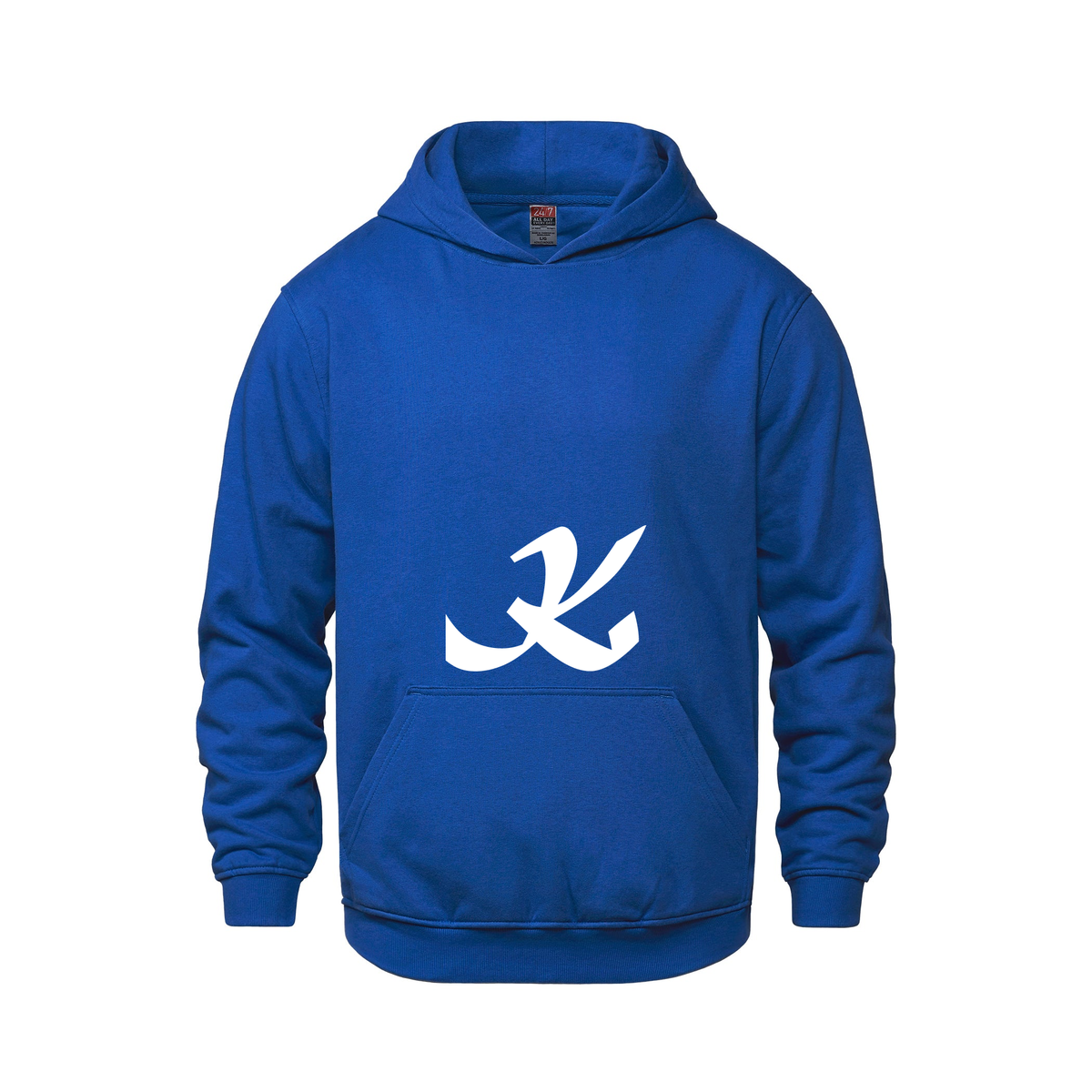 Alphabet K Hoodie 9 inch calligraphy White ink, Royal