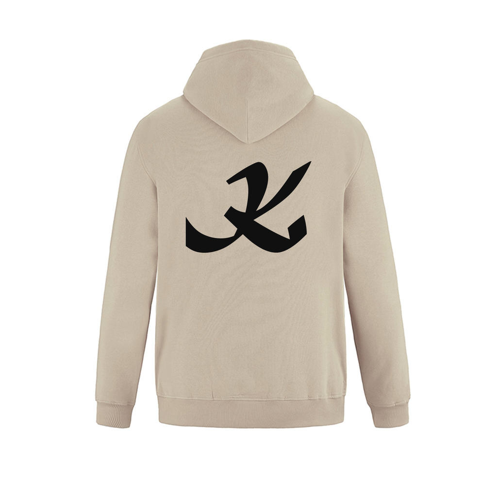 Alphabet K Hoodie 9 inch calligraphy Black ink, Sand