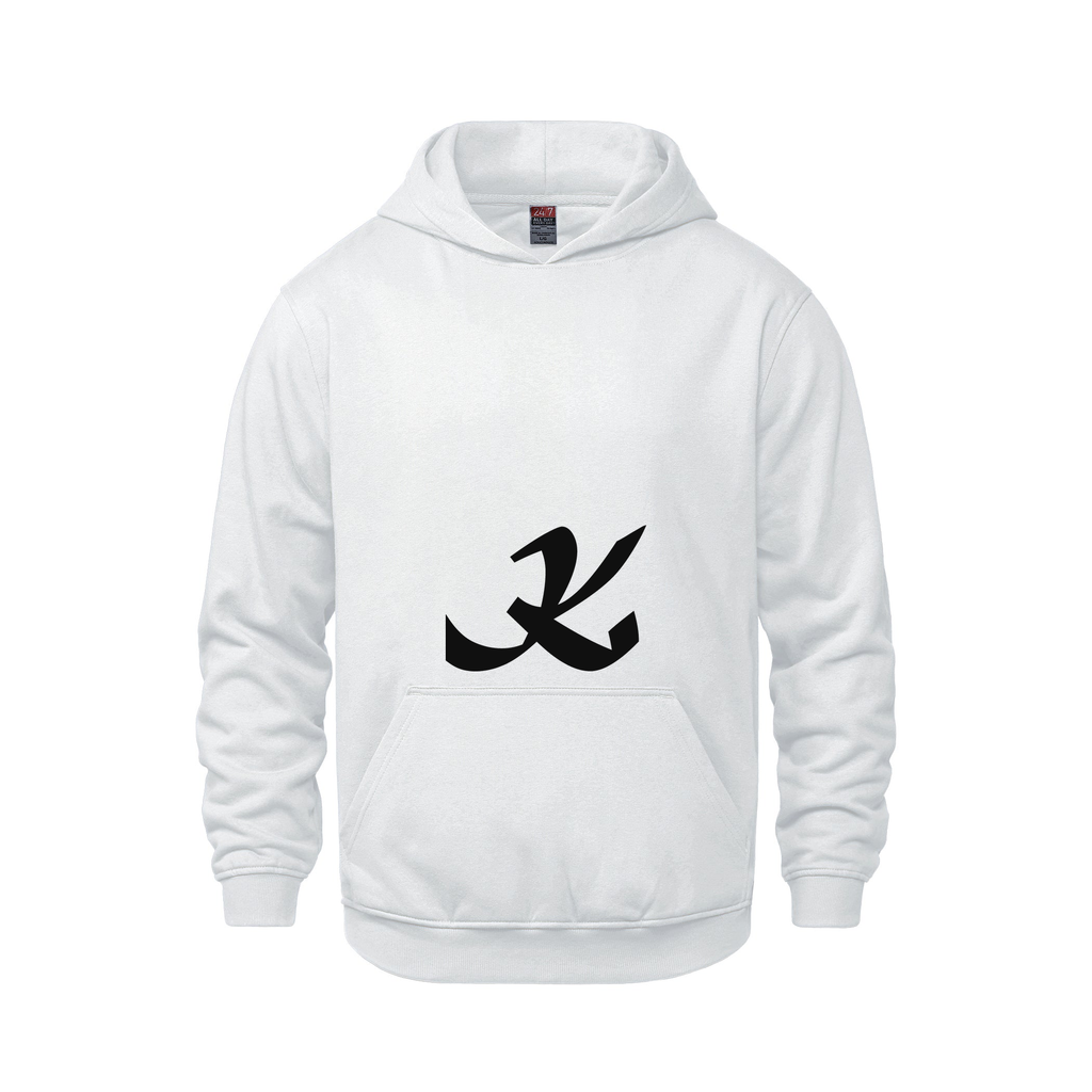 Alphabet K Hoodie 9 inch calligraphy Black ink, White