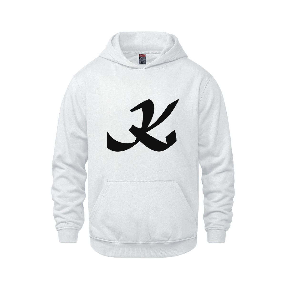 Alphabet K Hoodie 9 inch calligraphy Black ink, White