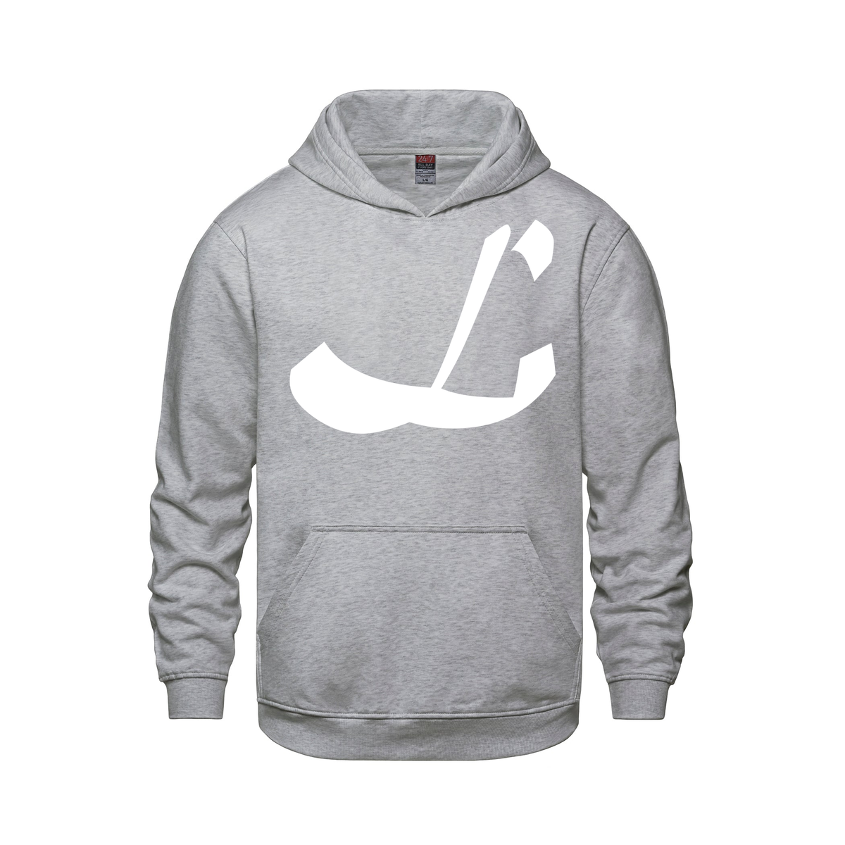 Alphabet L Hoodie 9 inch calligraphy White ink, Athletic Grey