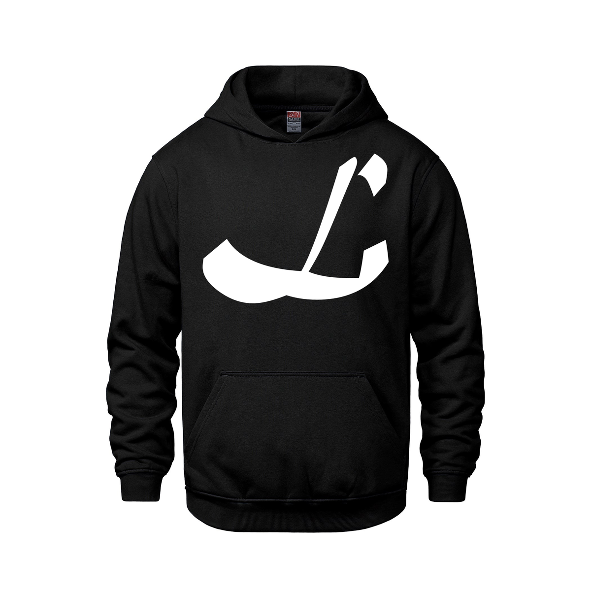 Alphabet L Hoodie 9 inch calligraphy White ink, Black