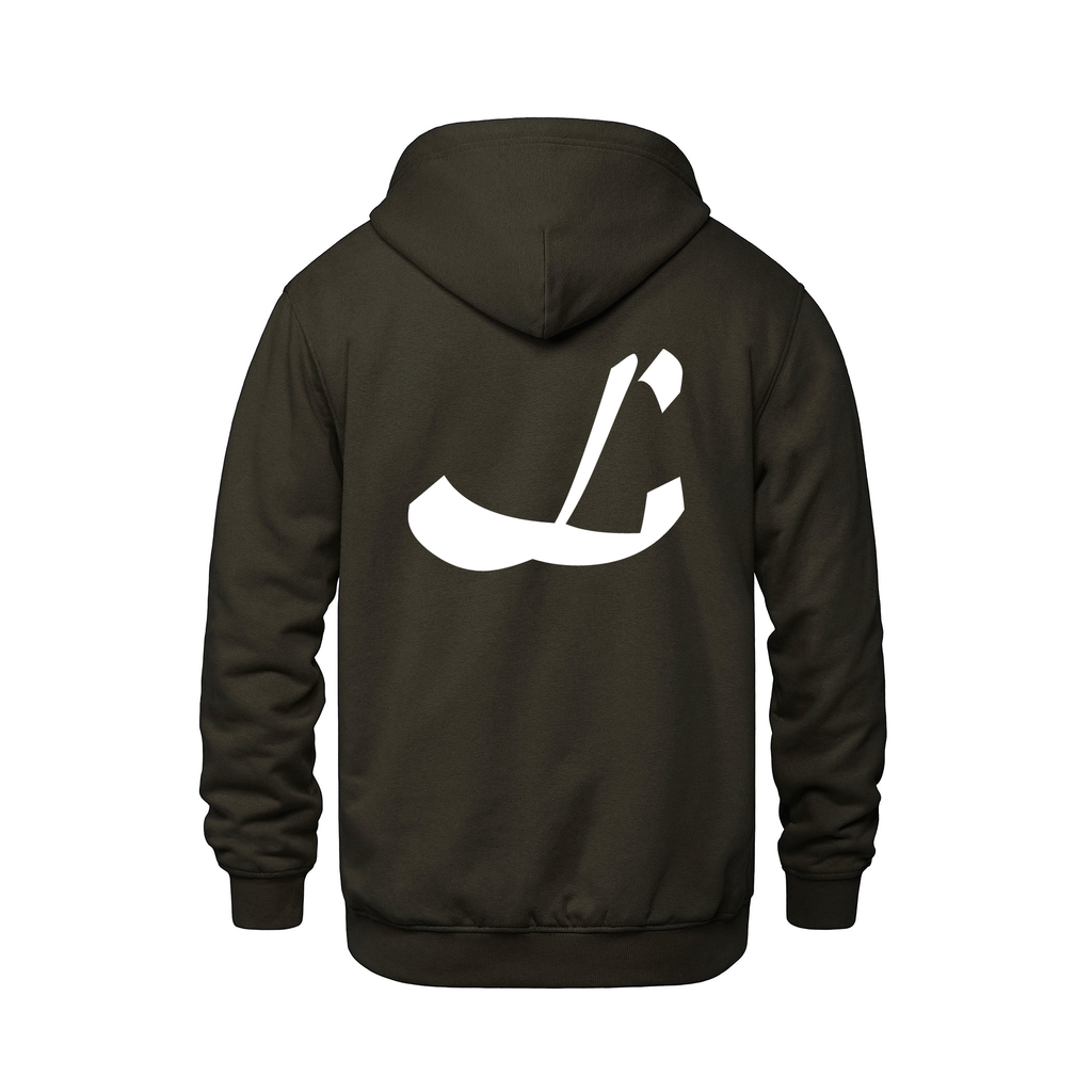 Alphabet L Hoodie 9 inch calligraphy White ink, Brown